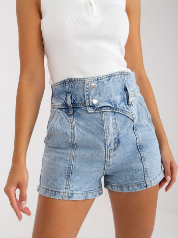 women`s blue denim shorts with high waist and faded effect σε προσφορά