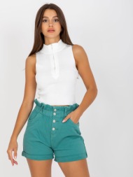 women`s turquoise denim button shorts