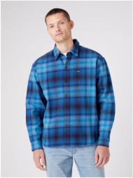 blue men`s patterned shirt wrangler - men`s