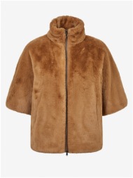 brown women`s jacket made of artificial fur geox kaula - women