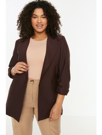 trendyol curve brown sleeves ruffle detailed woven jacket