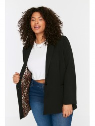 trendyol curve black leopard lining detailed blazer woven jacket