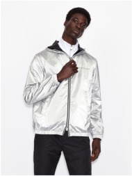 armani exchange black-silver men`s patterned double-sided leatherette jacket with surface - men