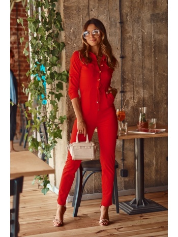 red women`s overall with collar