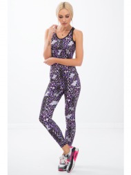 colorful sports leggings in geometric shapes / purple