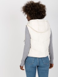 ecru short vest with hood and stitching