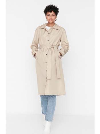 trendyol open camel buttoned waist belted trench coat σε προσφορά