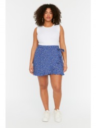 trendyol curve blue floral patterned lacing detailed woven shorts