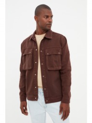 trendyol brown men regular fit big pocket trucker jacket