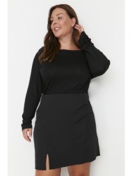 trendyol curve black slit detailed woven skirt