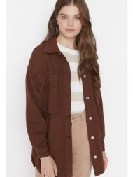 trendyol brown double pocket 100% cotton jacket