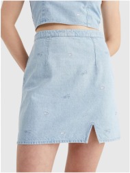 tommy jeans light blue women`s denim short skirt with tattered effect tommy jean - women