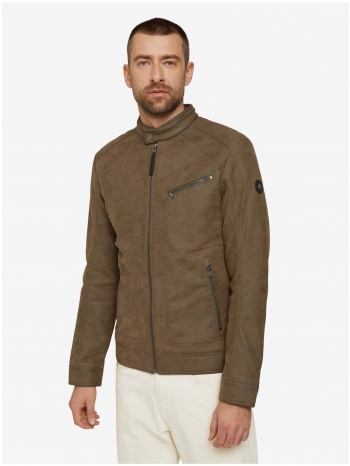 brown men`s leatherette jacket tom tailor - men`s σε προσφορά