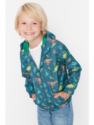 trendyol oil hooded dinosaur patterned boy raincoat with pocket