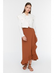 trendyol brown wrapped flared skirt