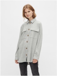 light grey women`s oversize shirt jacket pieces chilli - women