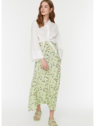 trendyol green natural fabric floral pattern high waist knitted skirt