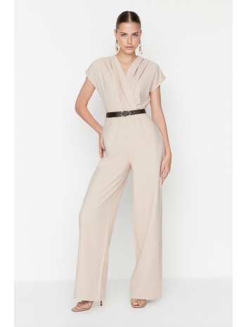 trendyol stone belt double breasted collar jumpsuit σε προσφορά