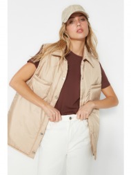 trendyol beige pocket detailed quilted vest