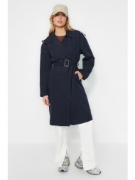trendyol navy blue oversize belted epaulette detailed trench coat