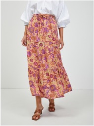 orange floral maxi skirt with orsay tie - women
