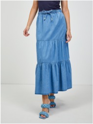 blue denim maxi skirt with ruffles orsay - women