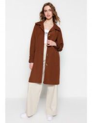 trendyol brown oversize mono closure trench coat