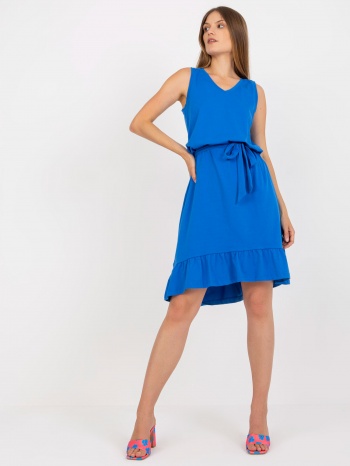 dark blue basic dress with ruffle rue paris σε προσφορά