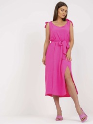 pink midi dress with slit rue paris