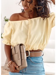 yellow short blouse with puffed neckline
