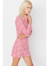 trendyol pink zipper and pocket detailed tweed dress