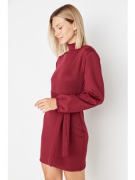 trendyol claret red collar tie detailed scuba knitted dress