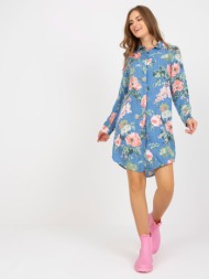lady`s blue shirt dress with flowers