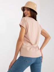 basic beige women`s t-shirt with v-neck