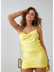 yellow fitted dress with ruffles