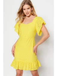 trendyol yellow belted brode dress