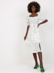 white and green midi dress with print and embroidery