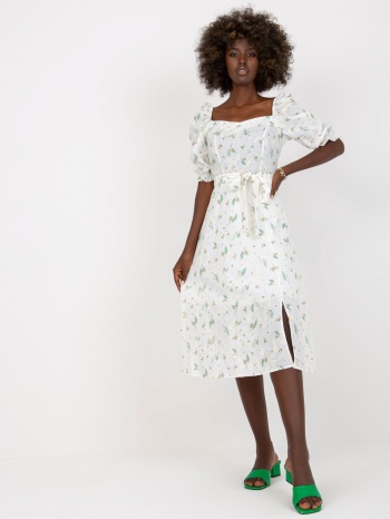 white and green midi dress with print and embroidery σε προσφορά