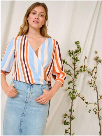 orsay blue-orange striped wrap blouse with three-quarter σε προσφορά