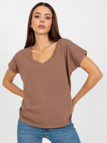 basic dark beige t-shirt with v-neck σε προσφορά