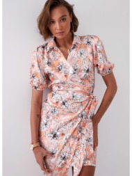 envelope dress with floral print with collar in light orange