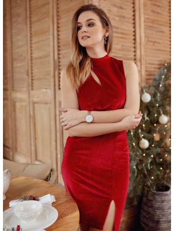 elegant red dress with tangerine collar σε προσφορά