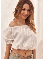 short cream-coloured blouse with pleated neckline