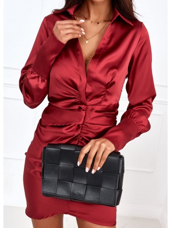 satin dress with a collar in burgundy color σε προσφορά