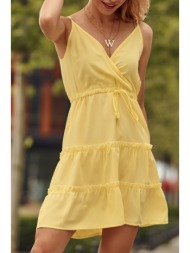 fine yellow dress with clutch neckline