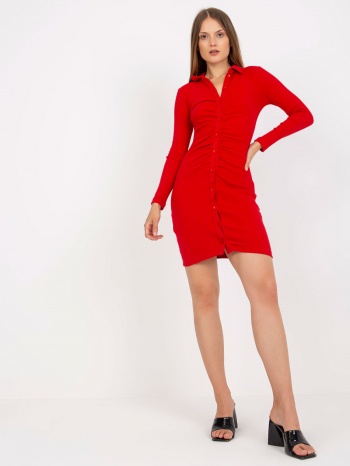 basic red ribbed dress with buttons rue paris σε προσφορά
