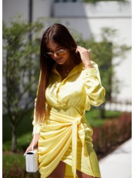yellow shirt dress with tie at the front