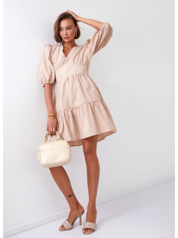 waist dress with puffed sleeves of beige color σε προσφορά