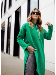 oversized warm green tunic with asymmetrically cut side