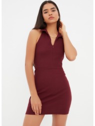 trendyol claret red shirt collar bodycone knitted dress